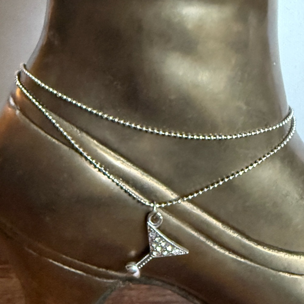 Elegant Silver Tone Martini Glass Anklet. Beach Boho Hippie Accessory
